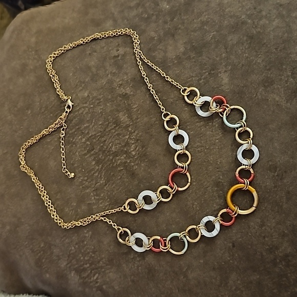 Layered Circle Link Chain Necklace - Picture 2 of 8